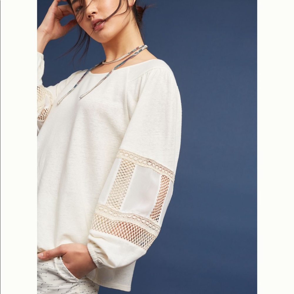 Maeve for Anthropologie Lace Sleeve Shirt